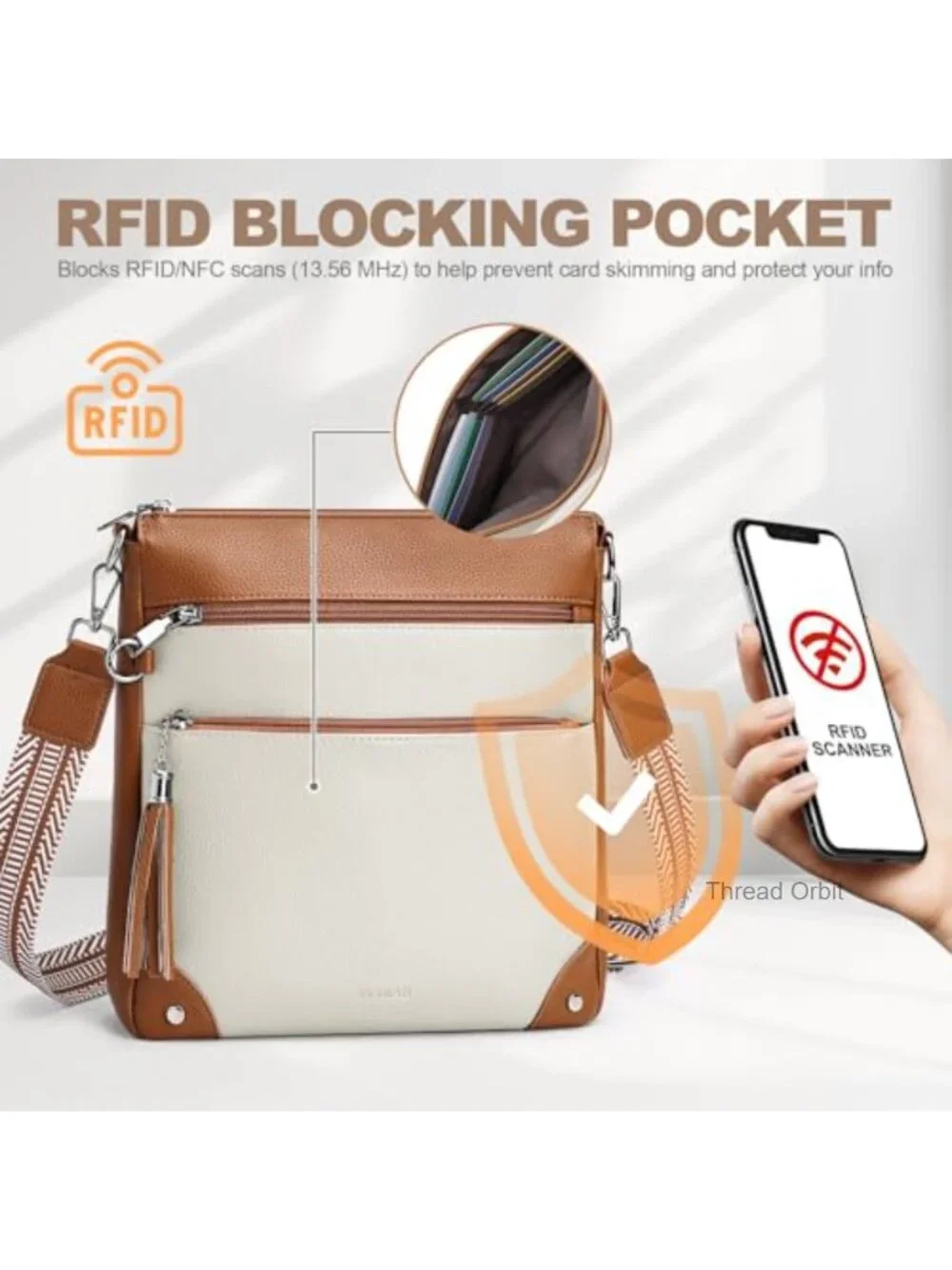 Anti Theft Crossbody Purse with RFID Blocking and Locking Ring